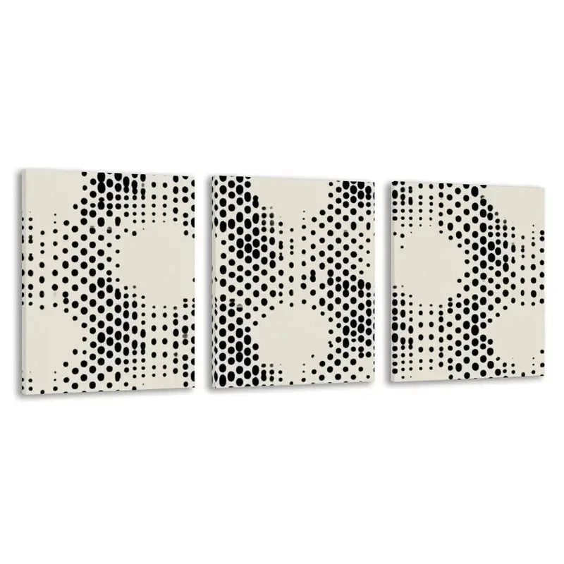3pcs Black & White Dot Digital Illustration   Wall Art Set Canvas Framed 50x70cm - High Quality Print 100% Australian Made Wall Canvas Ready to Hang - Bella Home Decor