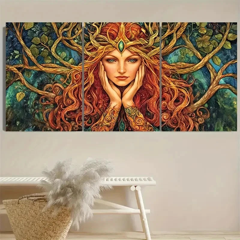 3pcs Celtic Goddess Brigids Healing Wall Art Set Canvas Framed 60x90cm - High Quality Print 100% Australian Made Wall Canvas Ready to Hang - Bella Home Decor