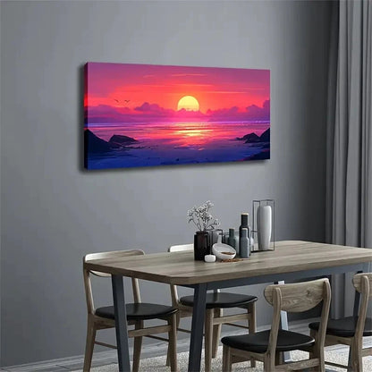 Rocky Landscape Vibrant Sky Wall Art Canvas Office Home Room Framed 120x60cm