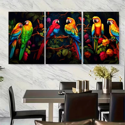 3pcs Vibrant Macaw, Tropical Metal Print Ready to Hang Art