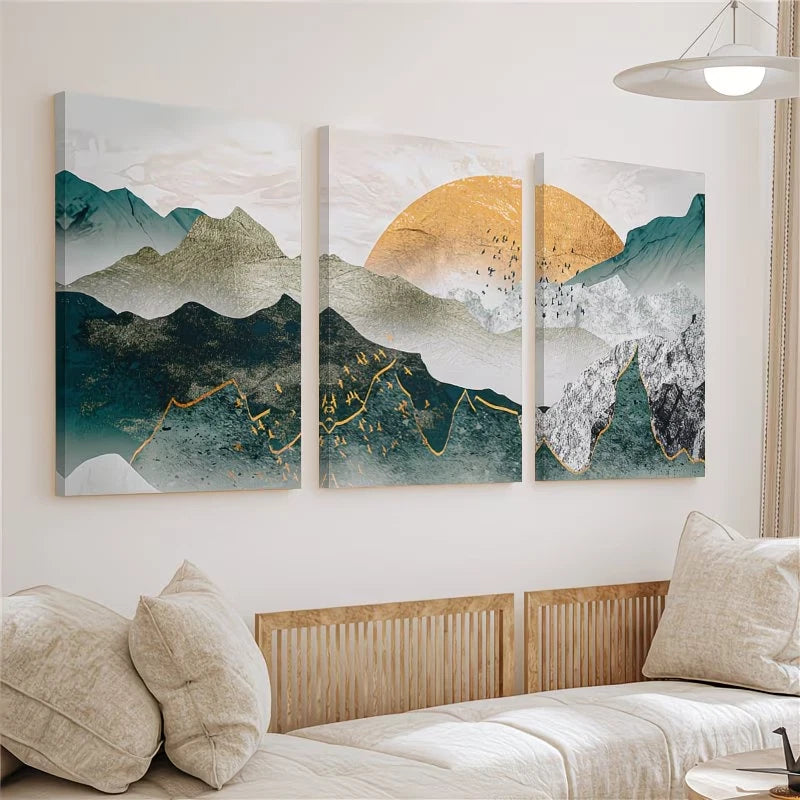 3pcs Modern Abstract Mountain Wall Art Set Canvas Framed 50x70cm - High Quality Print 100% Australian Made Wall Canvas Ready to Hang