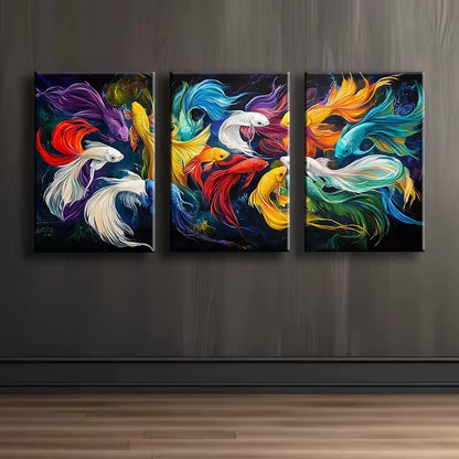 3pcs Colorful betta fish Illustration Wall Art Set Canvas Framed 60x90cm - High Quality Print 100% Australian Made Wall Canvas Ready to Hang - Bella Home Decor