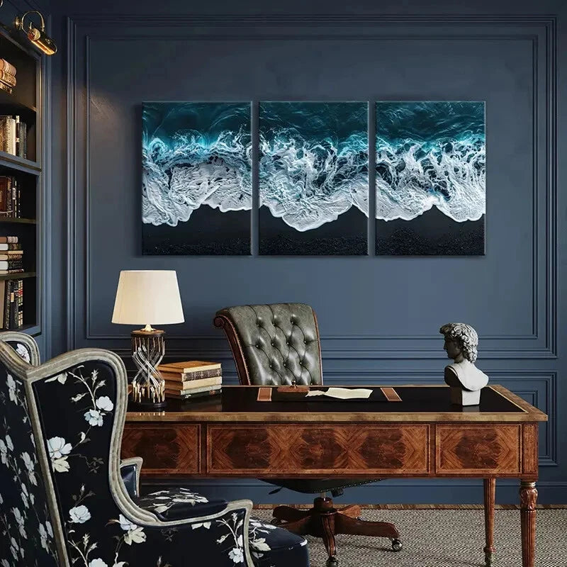 3pcs Ocean Waves Black Sand Beach Natural Lands Metal Print Ready to Hang Art - Bella Home Decor