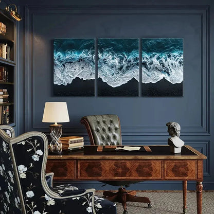 3pcs Ocean Waves Black Sand Beach Natural Lands Metal Print Ready to Hang Art - Bella Home Decor