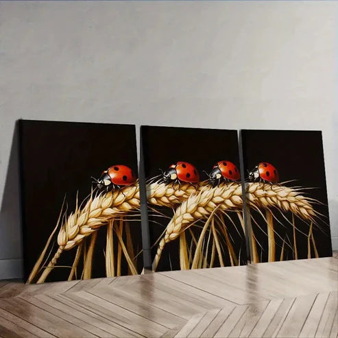 3pcs The Ladybug Is Standing on The Wheat Wall Art Set Canvas Unframed - High Quality Print 100% Australian Made Wall Canvas