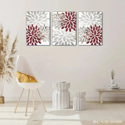 3pcs Burgundy Red, White, Gray & Black Wrapped Wall Art Canvas  Framed 60x90cm - High Quality Print 100% Australian Made Wall Canvas Ready to Hang - Bella Home Decor