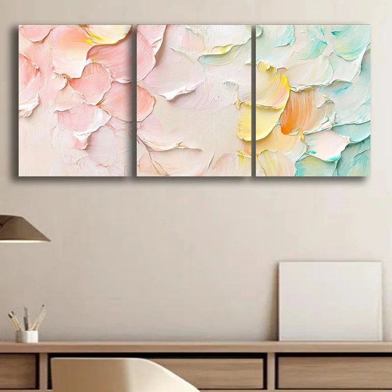 3pcs Abstract Pink Yellow Grey Paintings Metal Print Ready to Hang Art - Bella Home Decor
