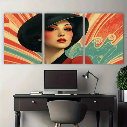 3pcs Vintage Woman Illustration 1920s Inspired Metal Print Ready to Hang Art - Bella Home Decor