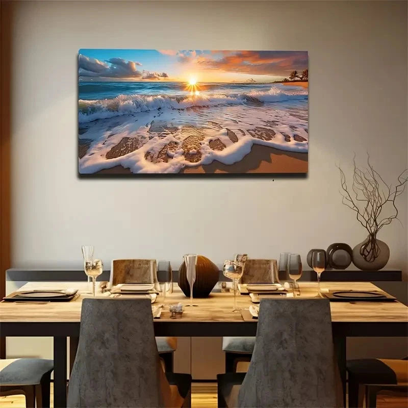 Ocean Wave Beach Scene Wall Art Canvas Office Home Room Framed 120x60cm