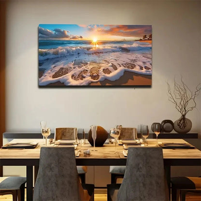 Ocean Wave Beach Scene Wall Art Canvas Office Home Room Framed 120x60cm