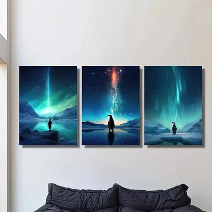 3pcs Aurora Borealis and Glacier Scene Metal Print Ready to Hang Art - Bella Home Decor