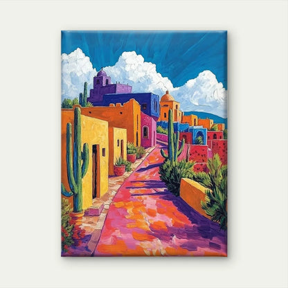 Colorful Adobe Buildings & Cacti Metal Print Ready to Hang