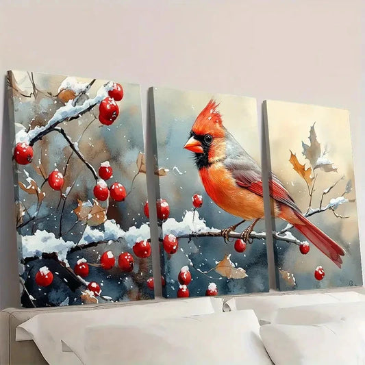 3pcs Snowy Branch Design Bird Decor BD Wall Art Set Canvas Framed 40x60cm - High Quality Print 100% Australian Made Wall Canvas Ready to Hang