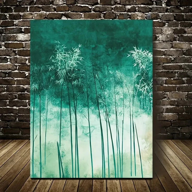 Beautiful Emerald Green Bamboo Meadow Painting 40x60cm Metal Print Ready to Hang - Bella Home Decor
