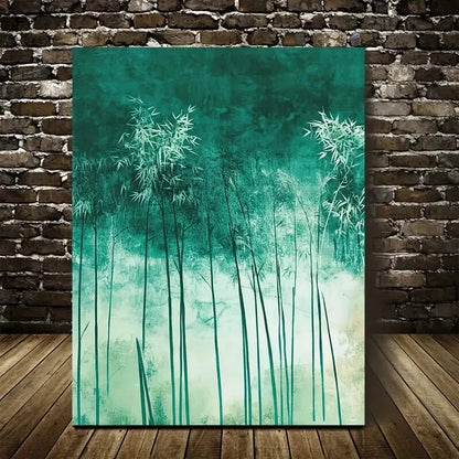 Beautiful Emerald Green Bamboo Meadow Painting 40x60cm Metal Print Ready to Hang - Bella Home Decor