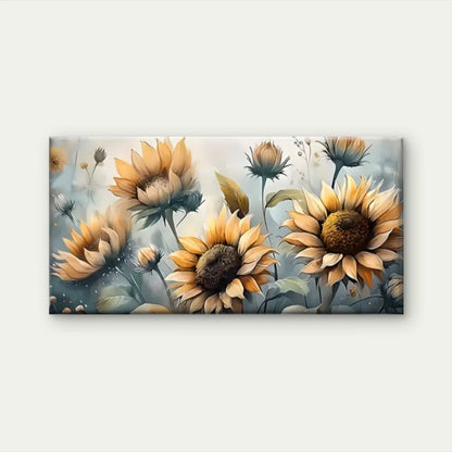 Sunflowers On A Blue Back Wall Art Canvas Office Home Room Framed 120x60cm