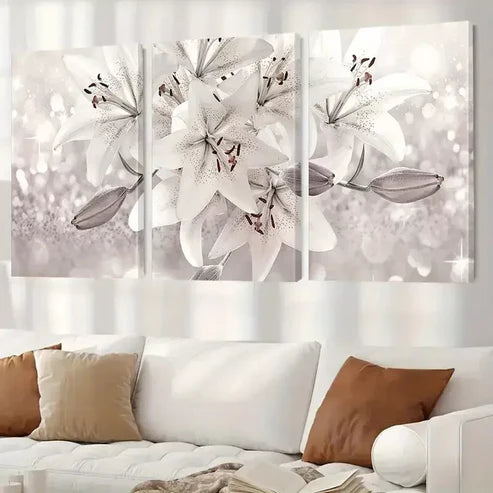 3pcs White Lily Flower Canvas Framed 60x90cm - High Quality Print 100% Australian Made Wall Canvas Ready to Hang