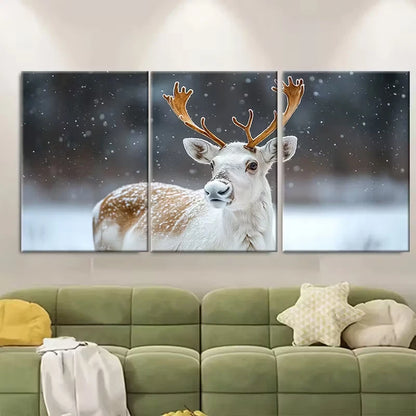 3pcs Majestic White Reindeer Metal Print Ready to Hang Art