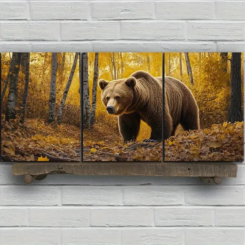 3pcs Featuring Bears in a Forest Metal Print Ready to Hang Art