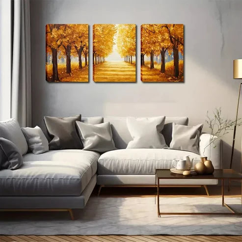 3pcs Romantic Autumn Forest Passage Wall Art Set Wall Art Canvas Unframed - High Quality Print 100% Australian Made Wall Canvas