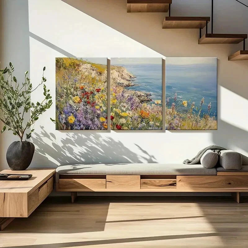 3pcs Coastal Wildflowers Ocean View Metal Print Ready to Hang Art - Bella Home Decor