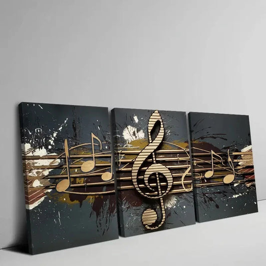 3pcs Flat Frame Abstract Music Symbol Art Set Canvas Framed 60x90cm - High Quality Print 100% Australian Made Wall Canvas Ready to Hang