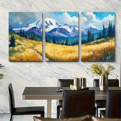 3pcs Mountain Landscape Meadow Scene Perfect Wall Art Set Canvas Framed 60x90cm - High Quality Print 100% Australian Made Wall Canvas Ready to Hang