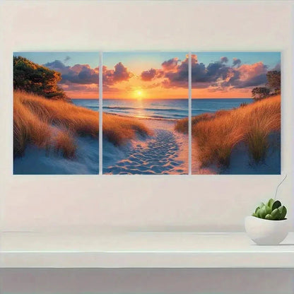 3pcs Ocean And Sun Coastal Scenery Beach Painting Metal Print Ready to Hang Art
