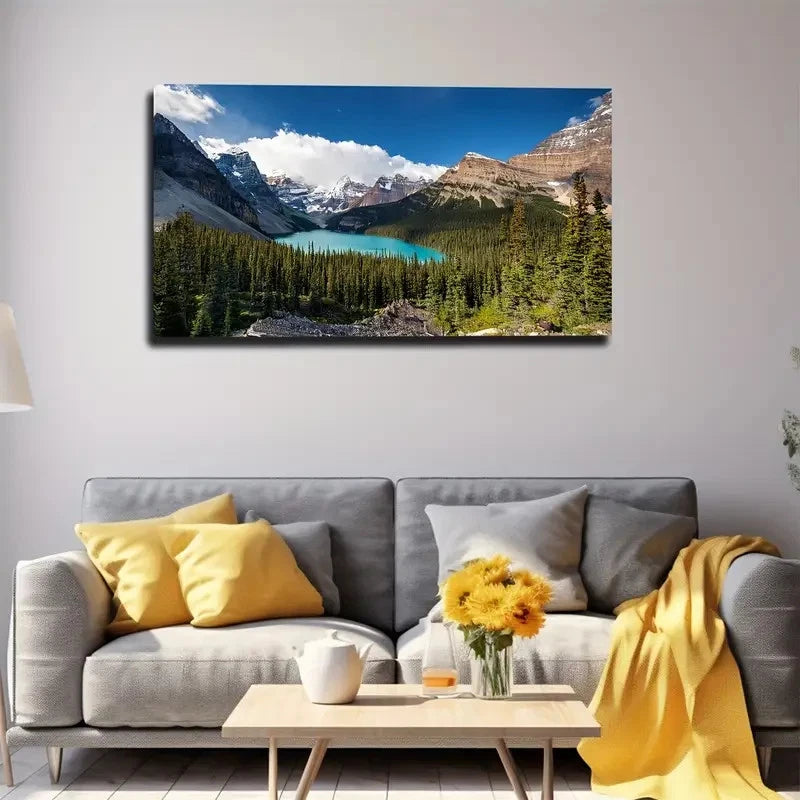 Lake Between Mountains Wall Art Canvas Office Home Room Framed 120x60cm