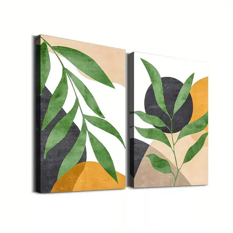 2-Piece Abstract Botanical Leaves Framed 50x75cm - High Quality Print 100% Australian Made Wall Canvas Ready to Hang
