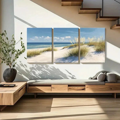 3pcs Beach Landscape Coastal Art Sand Dunes Metal Print Ready to Hang Art - Bella Home Decor
