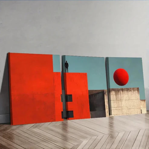 3pcs The red ball on the wall Wall Art Set Canvas Unframed - High Quality Print 100% Australian Made Wall Canvas