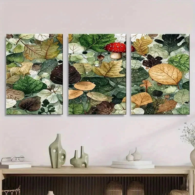 3pcs Abstract Watercolor Forest Leaves Wall Art Set Canvas Framed 60x90cm - High Quality Print 100% Australian Made Wall Canvas Ready to Hang - Bella Home Decor