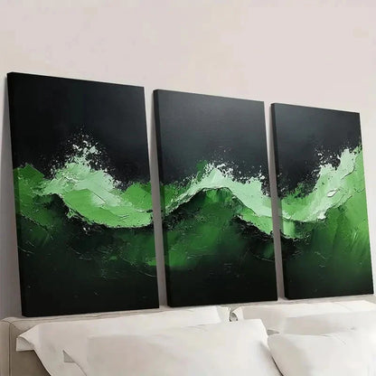 3pcs Black & Green Textured  BG    Wall Art Set Canvas Framed 40x60cm - High Quality Print 100% Australian Made Wall Canvas Ready to Hang - Bella Home Decor