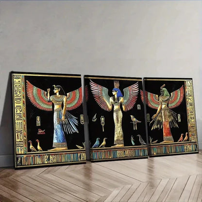 3pcs Black Ancient Egyptian Frescoes Wall Art Set Canvas Unframed - High Quality Print 100% Australian Made Wall Canvas