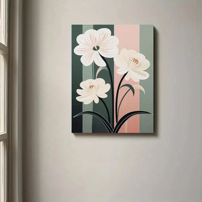 Beautiful Flowers On a Green And Pink Painting 60x90cm Metal Print Ready to Hang