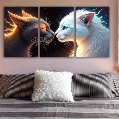 3pcs Vibrant Orange Blue White Black Cats Wall Art Set Canvas Framed 50x70cm - High Quality Print 100% Australian Made Wall Canvas Ready to Hang