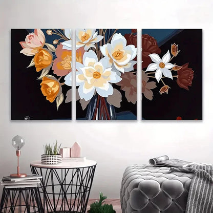 3pcs Eternal Elegance White and Amber Flowers Wall Art Set Canvas Framed 60x90cm - High Quality Print 100% Australian Made Wall Canvas Ready to Hang