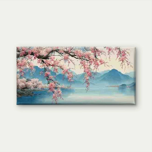 Cherry Blossom & Mount Fuji Wall Art Canvas Office Home Room Framed 120x60cm
