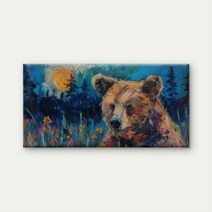 Abstract Bear in Forest Wall Art Canvas Office Home Room Framed 120x60cm