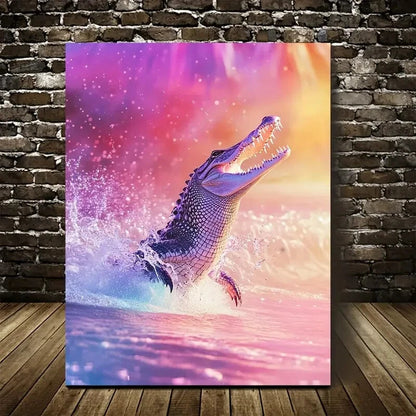 Vibrant Crocodile Mystical Aura Beach Splash Painting 40x60cm Metal Print Ready to Hang - Bella Home Decor