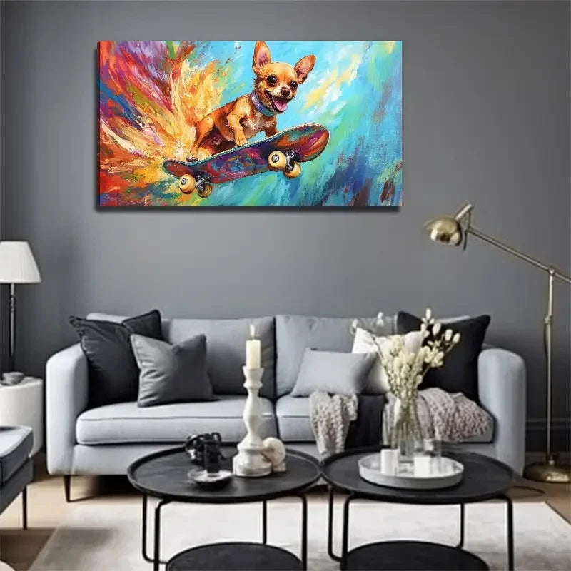 Dog Skateboard Perfect Wall Art Canvas Office Home Room Framed 120x60cm