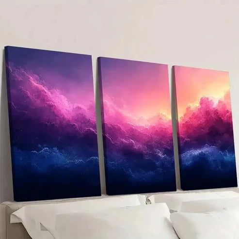 3pcs Vibrant Turquoise & Purple y Wall Art Set Canvas Unframed – High Quality Print, 100% Australian Made Wall Canvas - Bella Home Decor