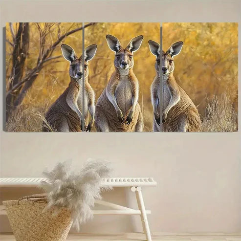 3pcs Kangaroos Wall Art Set Canvas Unframed - High Quality Print 100% Australian Made Wall Canvas - Bella Home Decor