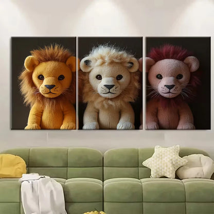 3pcs Soft Lion Toy Metal Print Ready to Hang Art