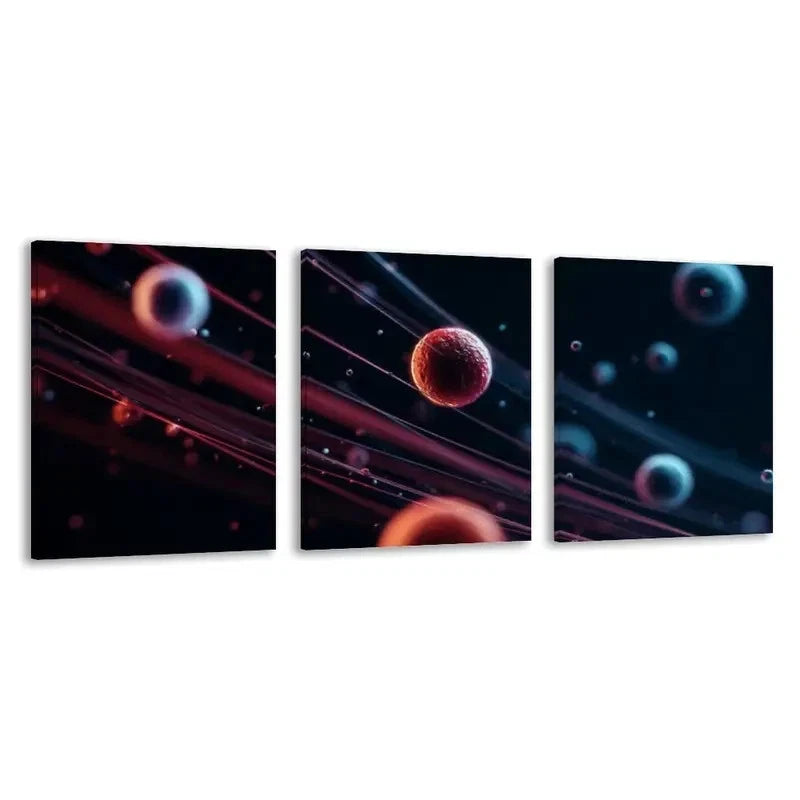 3pcs Astronaut & Planets with Red & Design   Wall Art Set Canvas Framed 40x60cm - High Quality Print 100% Australian Made Wall Canvas Ready to Hang - Bella Home Decor