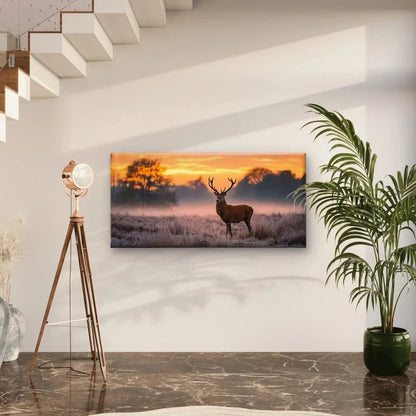 Elk Sunset with Autumn Hues Wall Art Canvas Office Home Room Framed 120x60cm