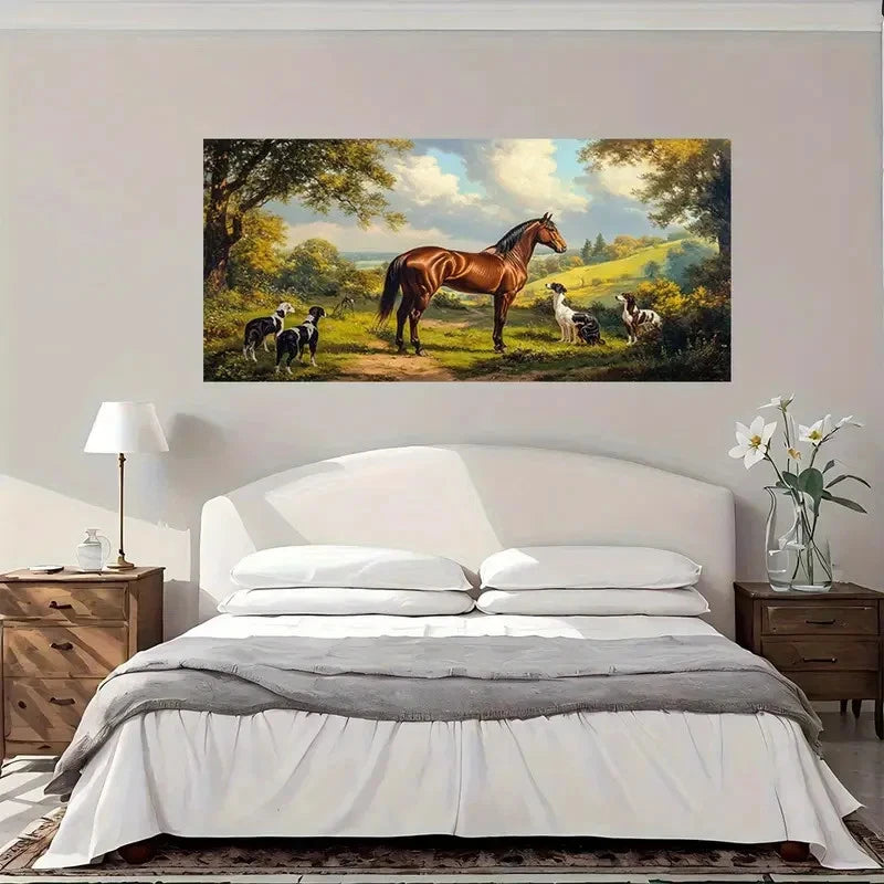 Brown Horse & Border Wall Art Canvas Office Home Room Framed 120x60cm