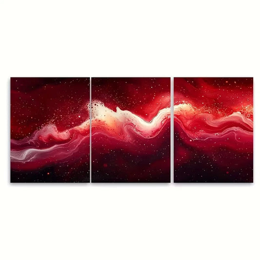 3pcs Fluid Abstract Deep Rich Red White Ink Metal Print Ready to Hang Art