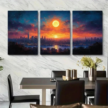 3pcs Abstract Cityscape At Night Urban Perfect Wall Art Set Canvas Framed 50x70cm - High Quality Print 100% Australian Made Wall Canvas Ready to Hang - Bella Home Decor